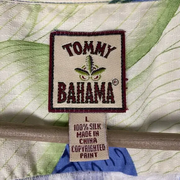 Tommy Bahama Hawaiian Shirt Men L Green Blue Floral 100% Silk Resort Vacation - Picture 6 of 16